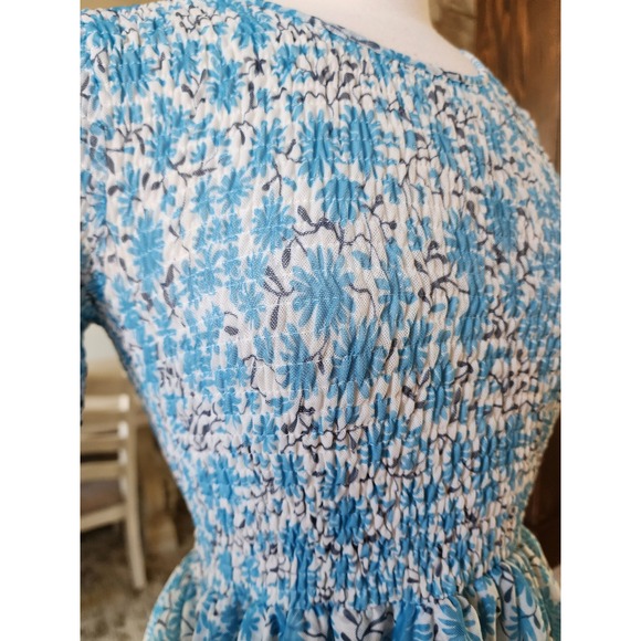 NWOT Maeve by Anthropologie Ashton Blue Floral Smocked Mesh Peplum Top XS - Picture 6 of 11